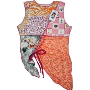 Regata retalhos quadriculada rosa e laranja (M)