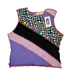 Regata retalhos quadriculada preta e colorida (G)