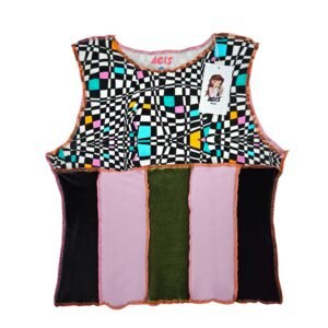 Regata quadriculada preta e colorida (M)